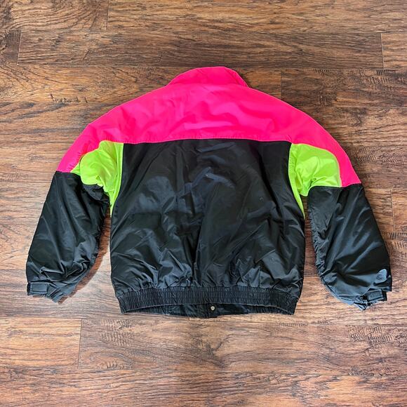 VTG Columbia Colorblock Puffer Jacket Mens Large Neon Pink Black Retro Throwback - Picture 11 of 12